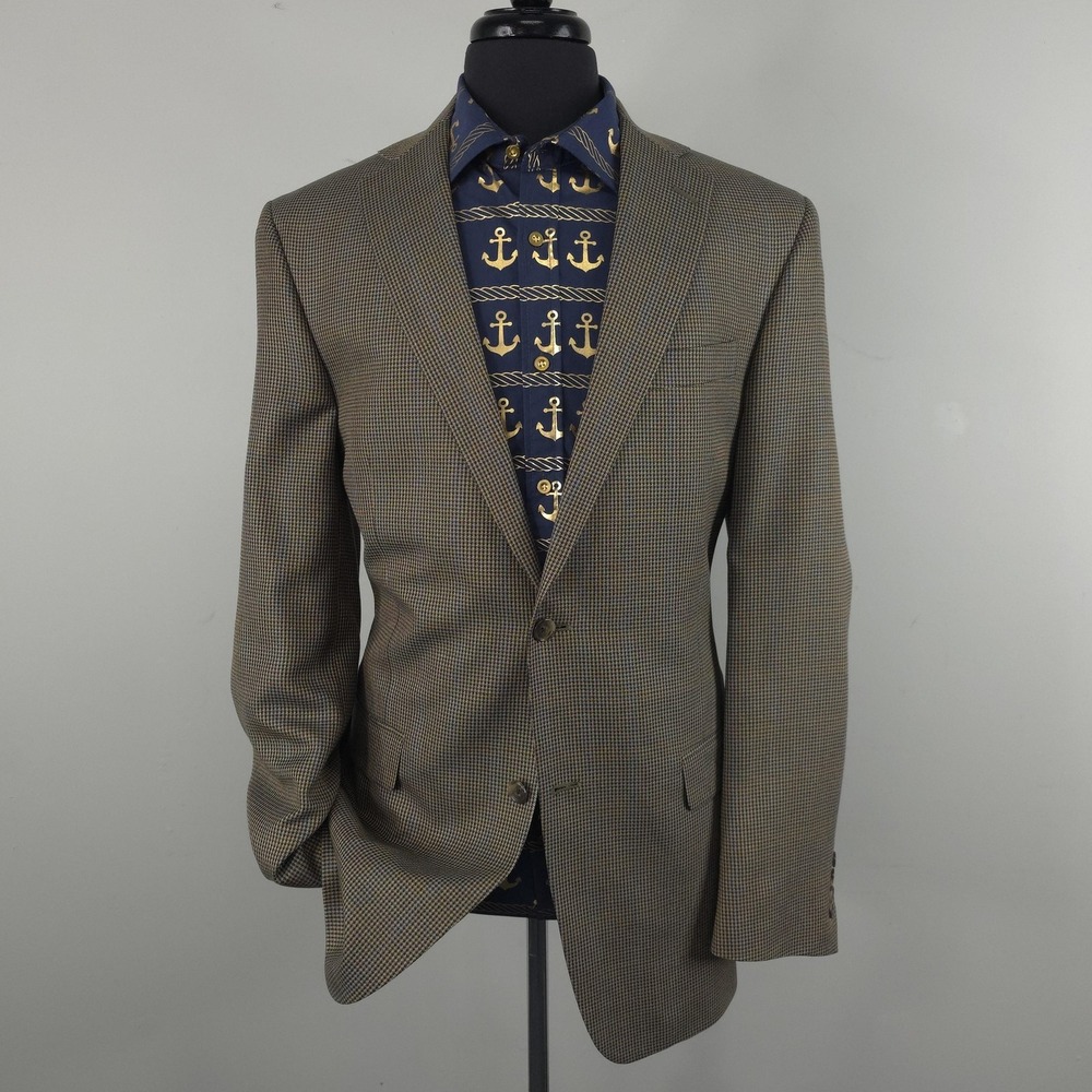 Hart Schaffner Marx Blazer Mens 42L Brown Check Wool Tweed Sport Coat Jacket